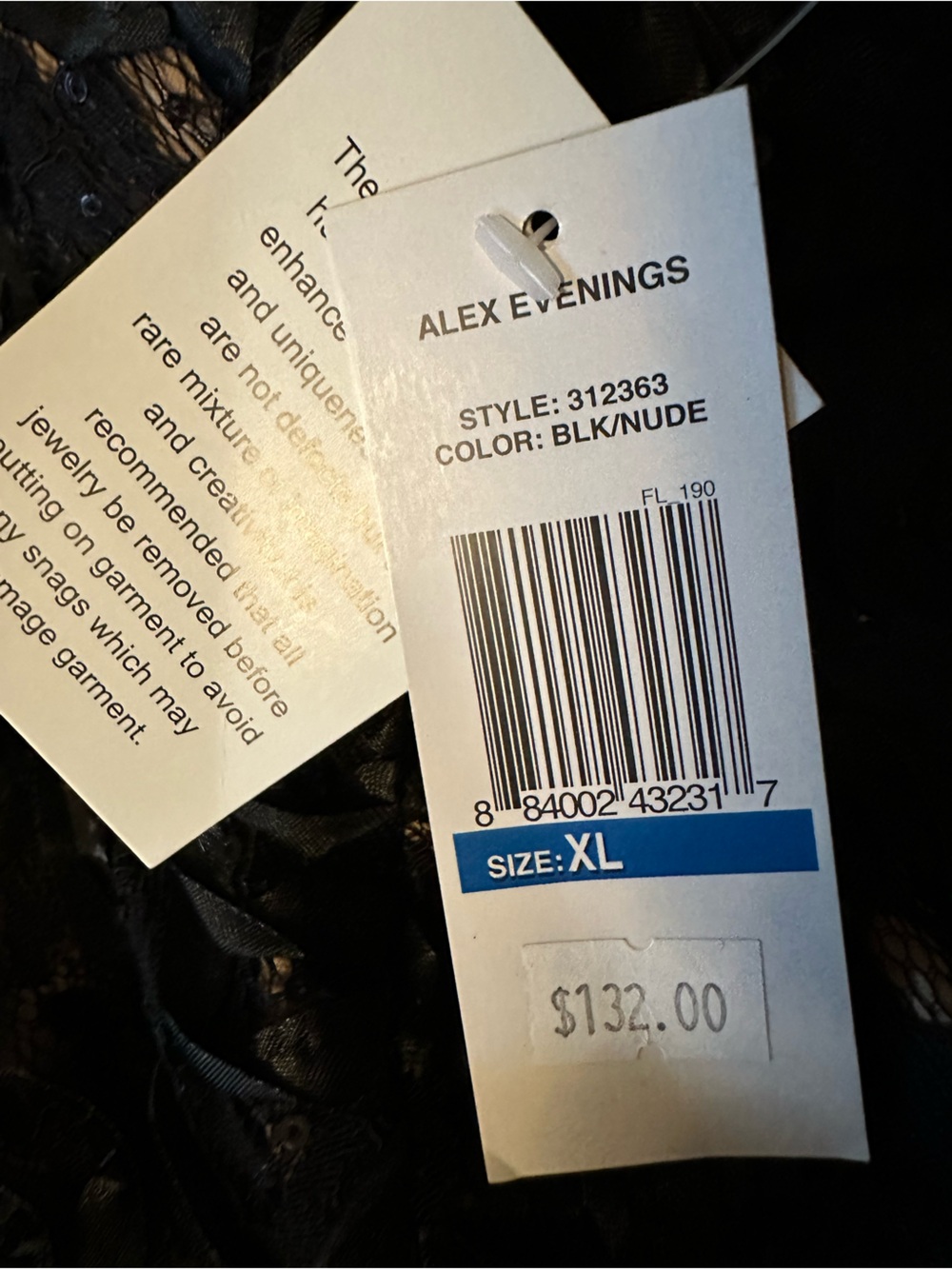NWT Alex Evenings Floral Lace Tie Front Blouse Black Beige XL - Picture 6 of 9